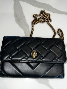 Kurt Geiger Black Quilted Leather Crossbody with Gold Chain